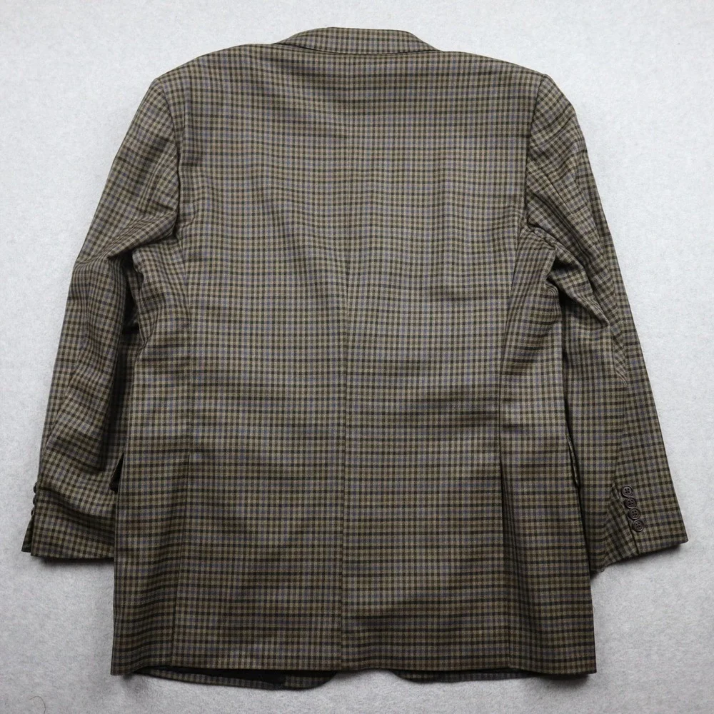 Joseph Abboud Blazer Mens 44L Wool Sport Coat Brown Blue Check Plaid Suit Jacket